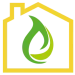 The Cotswold Electric Heating logo is a yellow house with a green flame inside. This represents the warmth and eco friendly nature of our radiators and hot water systems.